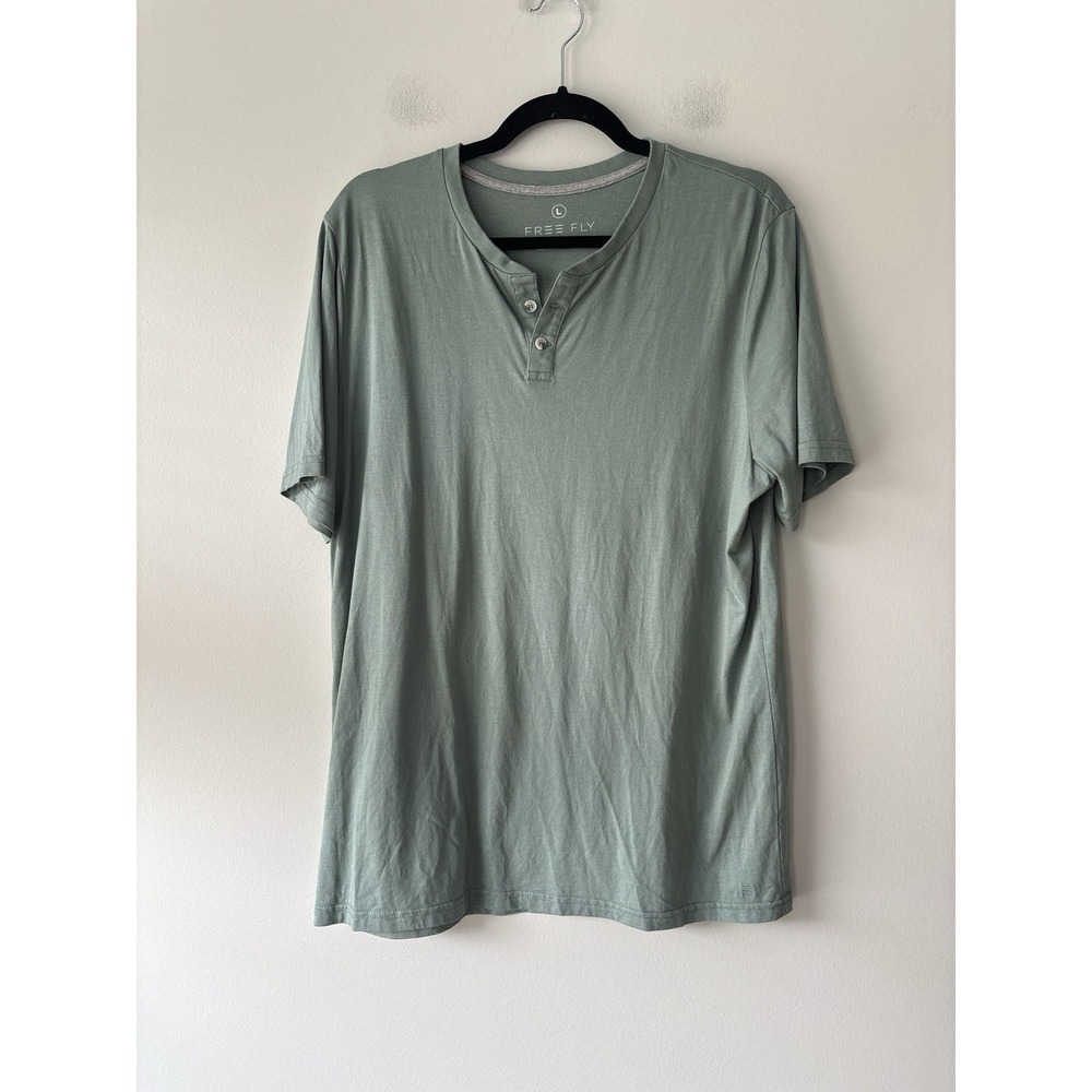 Free Fly Bamboo Flex Henley Short Sleeve Shirt Men's Size Large Green Button - Picture 3 of 8